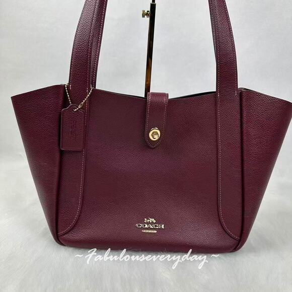 COACH Hadley Turnlock Tote Bag In Leather/Gold/Dark Wine CAL17 NWT - Picture 2 of 11